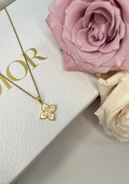 Naszyjnik-złoty kwiat z diamencikami