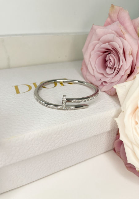 Bransoletka gwóźdź z diamencikami-srebrna