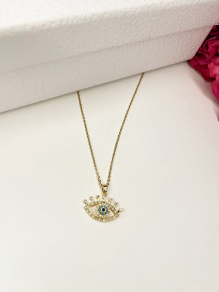 Złoty naszyjnik z okiem i diamencikami