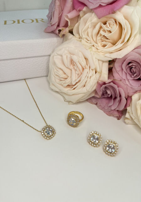Komplet biżuterii-złote cyrkonie